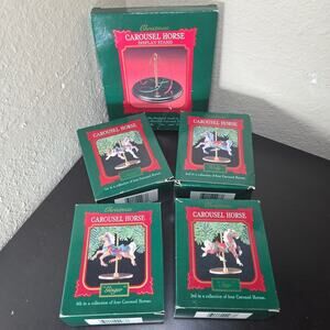 Hallmark Keepsake Vintage 1989 Carousel Horse Ornaments + Display Stand Complete